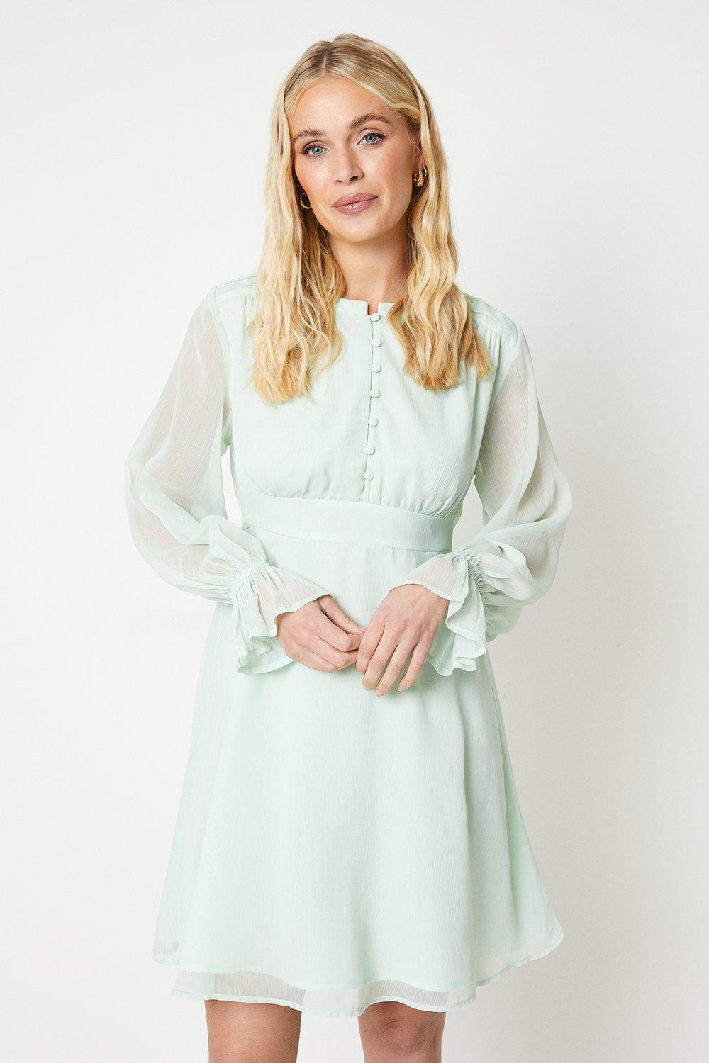 Womens Petite Chiffon Button Mini Tea Dress